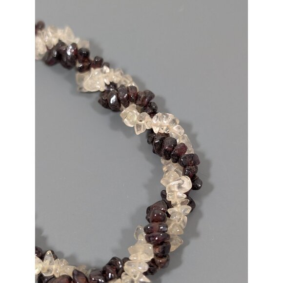 Vintage Red Garnet Clear Rock Crystal Quartz Twist Necklace 26 in - Picture 10 of 12